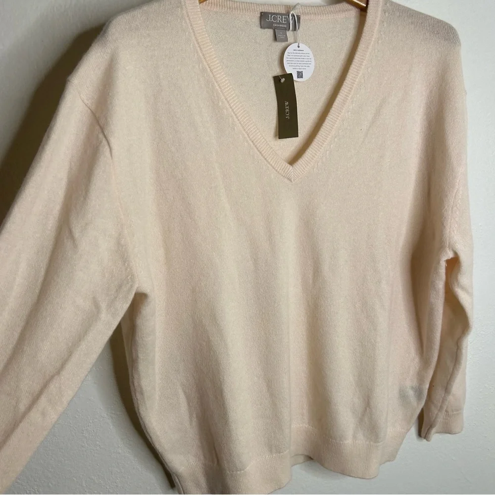 NWT J. Crew 100% Cashmere V - Neck Heathered Blush Oversized Sweater